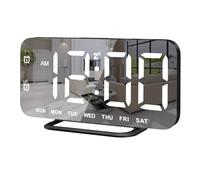 Réveil numérique LED fin, surface miroir pour maquillage, avec variateur d'intensité, grand écran, réglage facile, ports USB, décoration moderne pour chambre à coucher, bureau, idée pour femme, sœur,