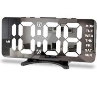 Réveil numérique LED pour chambre à coucher Horloge de bureau avec 2 alarmes Fonction Snooze Luminosité réglable Mode nuit et 2 ports de charge USB Design pour chevet Bureau Salle de séjour Noir Coque