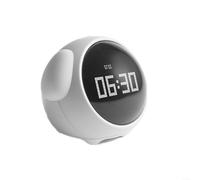 Réveil numérique LED pour enfants avec écran incurvé et fonction snooze, surveillance de la température, alimenté par USB - Motif dessin animé rose ou blanc (blanc)