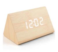 Réveil numérique LED - Triangle - Commande vocale - Horloge électrique en bois - Réveil portable - Batterie et alimentation USB - 2 formats d'heure - Température de la date (bambou)