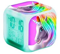 Réveil numérique licorne LCD cube 7 couleurs LED. Enfants/adultes chambre, table chevet, cadeau anniversaire fille/garçon/femmes