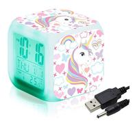Réveil numérique licorne pour filles, horloge LCD cube lumineuse à LED avec lumière, réveil de chevet pour enfants, cadeaux d'anniv
