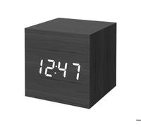 Réveil numérique, mini réveil cube moderne en bois avec lumière LED, affichage de l'heure, de la date et de la température, pour