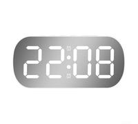 Réveil numérique miroir, 12,8 x 6,5 x 3,5 cm, luminosité réglable, affichage LED avec format 12/24 heures, température et date, pour chambre à coucher, bureau, utilisation de bureau (W-Blanc)