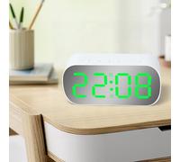 Réveil numérique miroir, 12,8 x 6,5 x 3,5 cm, luminosité réglable, affichage LED avec format 12/24 heures, température et date, pour chambre à coucher, bureau, utilisation de bureau (W-Green)