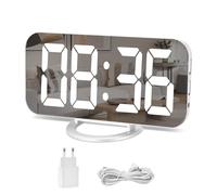 Réveil Numérique, Miroir Réveil Grand écran à Del de 6,5 Po avec Mode de Variation de la Luminosité, Luminosité Réglable, 2 Ports de Charge USB, Gros Bouton Snooze pour à Home Decor Blanc