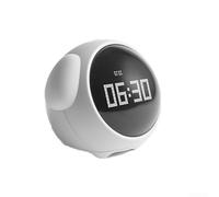 Réveil numérique orienté enfant avec écran LED incurvé, bouton snooze, lectures à double température, affichage de la date, heure et activation du mode nuit (blanc)