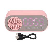 Réveil Numérique, Petite Horloge de Bureau Bluetooth 5.0 Horloge Haut-parleur Rose Hifi LED Miroir écran Micro Usb Radio-réveil Horloge Intelligente pour Chambre à Coucher,