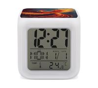 Réveil numérique Phoenix orange rouge avec veilleuse à 7 couleurs changeantes LED à piles avec répétition tactile, contrôle de la température, lampe de chevet cube pour chambre à coucher, décoration