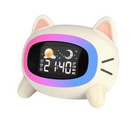 Réveil numérique pour chambre d'adolescent avec veilleuse - Réveil en forme de chat avec sept veilleuses, cinq sons apaisants, minuterie d'arrêt automatique, blanc crème (1 pièce)