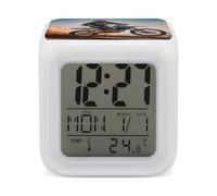 Réveil numérique pour moto de sport motocross avec veilleuse à 7 couleurs changeantes à LED à piles avec fonction snooze contrôle tactile de la température Cube lampe de chevet pour chambre à coucher