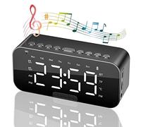 Réveil numérique, radio avec haut-parleurs Bluetooth, horloge de chevet pour chambre à coucher, réveil miroir portable avec double alarme, répétition, affichage LED, 3 niveaux réglables à intensité