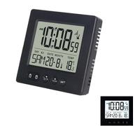 Réveil numérique radio-piloté avec thermomètre, calendrier, lumière, température, semaine, affichage de la date, deux heures de réveil indépendantes, réglage automatique de l'heure d'été/d'hiver