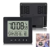 Réveil numérique radio-piloté avec thermomètre, réveil numérique avec deux alarmes, lumineux, date, semaine, température, fonction snooze, réveil numérique, horloge radio-pilotée, sans pile (noir)
