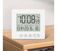 Réveil numérique radio-piloté avec thermomètre, réveil numérique avec deux alarmes, lumineux, date, semaine, température, fonction snooze, réveil numérique, horloge radio-pilotée, sans pile (blanc)