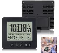 Réveil numérique radio-piloté avec thermomètre,réveil numérique avec deux alarmes,lumineux,date,semaine,température,fonction snooze,réveil numérique,horloge radio-pilotée,sans pile (noir)