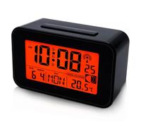 Réveil numérique, radio-piloté, réveil numérique avec deux alarmes, écran LCD, réveil radio-piloté numérique avec heure/date/jour de la semaine/température/image de lune/snooze, sans pile (noir)