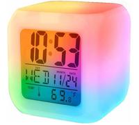 Réveil Numérique,Rétroéclairage Led 7 Couleurs,Écran Lcd,8X8X8Cm,Sans Fil,Fonction Thermomètre,Petit Cube Pour Chambre À Coucher,Ré