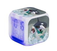 Réveil Numérique Réveil cubique réveil à imprimé Animalier avec Heure Date température veilleuse à Couleur Changeante Réveil Analogique Silencieux Petite Cadeau pour Adultes et aux Adolescents