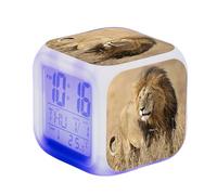 Réveil numérique Réveil cubique Snooze/Température/Datetime Réglable Wake Up Light Digital Alarm,7 Couleurs Changeantes Horloge Cadeau Décoration Moderne pour la Maison ou la Chambre（motif de lion）