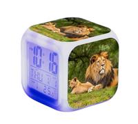 Réveil numérique Réveil cubique Snooze/Température/Datetime Réglable Wake Up Light Digital Alarm,7 Couleurs Changeantes Horloge Cadeau Décoration Moderne pour la Maison ou la Chambre（motif de lion）