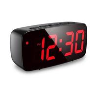 Réveil Numérique, Réveil LED, Petite Horloge avec Snooze, Luminosité Réglable, Mode Jour de Travail, 2 Modes police ro RADIO REVEIL