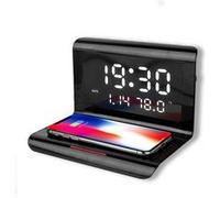 réveil numérique YOUKUKE avec station de charge Qi 10W pour iPhone Huawei Xiaomi - Noir Noir G