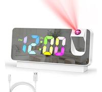 Réveil par Projection de Chevet numérique avec projecteur d'affichage LED 180° Projection rotative 180° Luminosité réglable 12/24H, Réveil Multifonctionnel, pour la Chambre (Blanc)