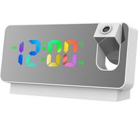 Réveil par projection Horloge numérique avec projecteur rotatif 180�� Affichage LED coloré large 12/24H Horloge par projection pour chambre à coucher Plafond
