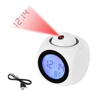 Réveil personnalisé avec projection, projection numérique personnalisée, multifonction, écran LCD, affichage vocal, température et alarme LED pour chambre à coucher (blanc)