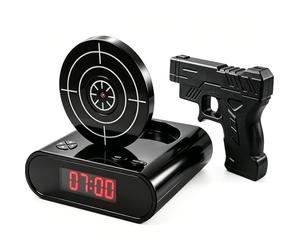 Réveil Pistolet Cible Interactif LED, Jeu de Tir Laser avec 2 Modes d'Alarme Puissants, Grand Écran Numérique, Horloge de Bureau Créative pour Gros Dormeurs, Cadeau Original Chambre Salon (Noir)