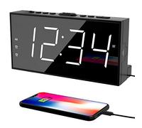 Réveil pour chambre à coucher, 2 réveils, grand écran LED puissant, horloge avec port de charge USB, volume réglable, intensité variable, répétition, horloge numérique simple pour dormeurs profonds