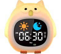 Réveil pour Enfant Educatif Jour/Nuit 2 Alarme/12/24 Heure/Snooze Luminosité de l'Ecran Réglable Lumineux 7 Couleurs