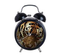 Réveil pour enfant rétro silencieux avec chiffres ronds, double cloche, couleur noire, veilleuse de chevet, décoration d'intérieur, tigre marron et noir