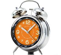 Réveil pour étudiant avec boîtier en métal robuste - Sonnerie mécanique bruyante - Mouvement de balayage silencieux et éclairage de fond subtil (D)