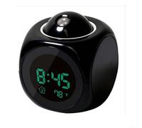 Réveil à projecteur LED, multifonction avec affichage numérique de la température, horloge de projection vocale pour chambre à coucher, plafond, cuisine, bureau, étagère, mur (noir)