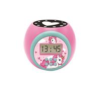 Lexibook Licorne - Réveil-projecteur, avec Fonction Alarme et répétition Snooze, veilleuse avec minuterie, écran LCD, à Piles, Rose, RL977UNI