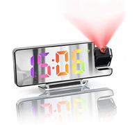 Réveil Projecteur Plafond, Radio Réveil LED avec Projection 180°, Mode Nuit, Luminosité Réglable, Cadeau