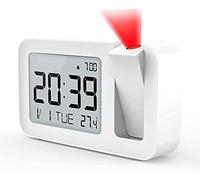 Réveil Projecteur Plafond, Réveil Numérique avec thermomètre d'intérieur à projection à 180 °, 4 luminosités réglables,Réglage du volume，réglage 12/24H, Snooze Function pour le bureau de la chambre