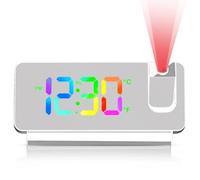 Réveil Projecteur Plafond, Réveil Numérique Projecteur 180°, Horloge Digitale LED avec Snooze, Température, Format 12/24 Heures, Fonctionnement USB, pour la Chambre à Coucher