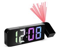 Réveil Projecteur, Réveil avec Projection Numérique et Thermomètre, Projecteur 180° Réglable, 4 Luminosités Grand Écran LED 7,9", Snooze, Mode Nuit, Chiffres Colorés