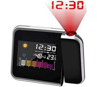 Réveil Projection Plafond Réveil à Projecteur Digital Numérique LED avec Station Horaire LCD Température Et Date Charge USB 12&24h pour Chambre Bureau Cuisine Noir