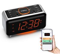 Réveil Radio avec contrôle d'APP, Bluetooth, Radio FM, Double réveil en 4 Modes d'alarme, Sieste Facile, Dimmer, lumière de Nuit Orange, 12/24 Heures et Port de Chargeur USB iTOMA 208