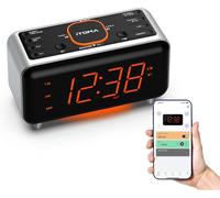 Réveil Radio avec contrôle d'APP, Bluetooth, Radio FM, Double réveil en 4 Modes d'alarme, Sieste Facile, Dimmer, lumière de Nuit Orange, 12/24 Heures et Port de Chargeur USB 208