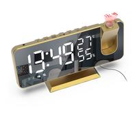 Réveil radio numérique LED de 3 couleurs,horloge miroir de température et d'humidité,indicateur horaire de chevet - Type White on Gold