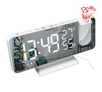 Réveil radio numérique LED de 3 couleurs,horloge miroir de température et d'humidité,indicateur horaire de chevet - Type White on White