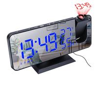 Réveil radio numérique LED de 3 couleurs,horloge miroir de température et d'humidité,indicateur horaire de chevet - Type Blue on Black