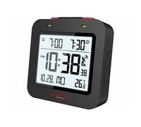 infactory Réveil Radio-piloté avec thermomètre et Double Alarme, Noir