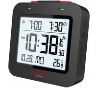 Réveil radio-piloté - Infactory - Noir - Thermomètre - Double alarme - Compact