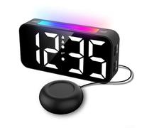 Réveil répétitif à double alarme avec affichage LED RVB et vibration pour des hausses silencieuses, luminosité et volume réglables, format 12/24 heures pour plus de commodité (caractères blancs)